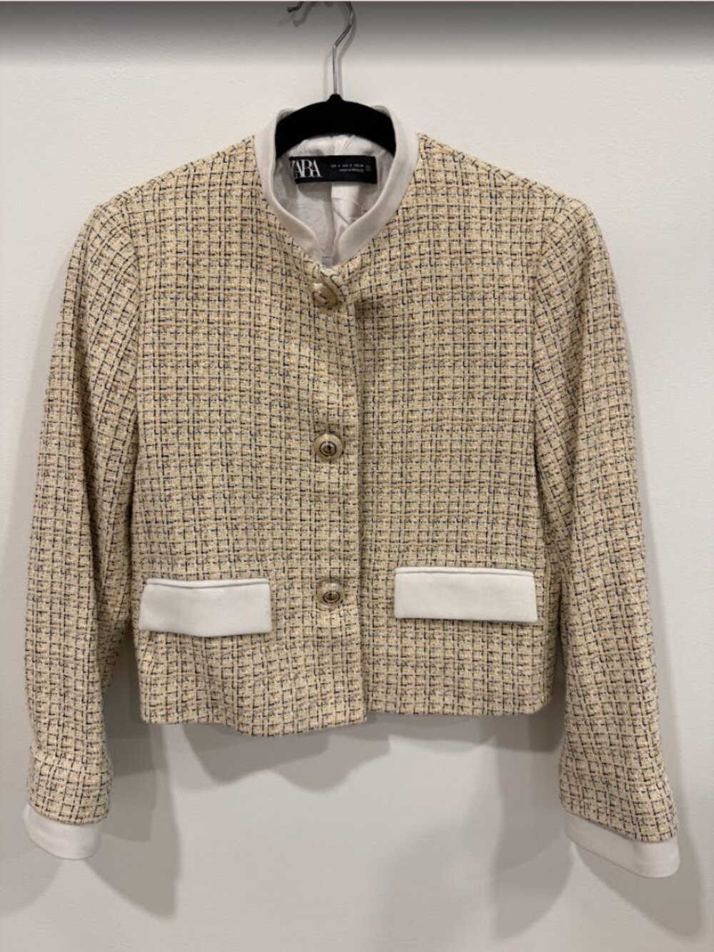 Zara Textured Yellow Tweed Jacket with Cuffs